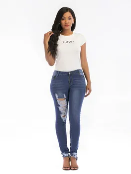 

2019 Spring Summer Destroyed Women Vintage Torn Jeans Skinny Female Clothes High Waist Slim Hole Denim Ripped Trousers Big Size