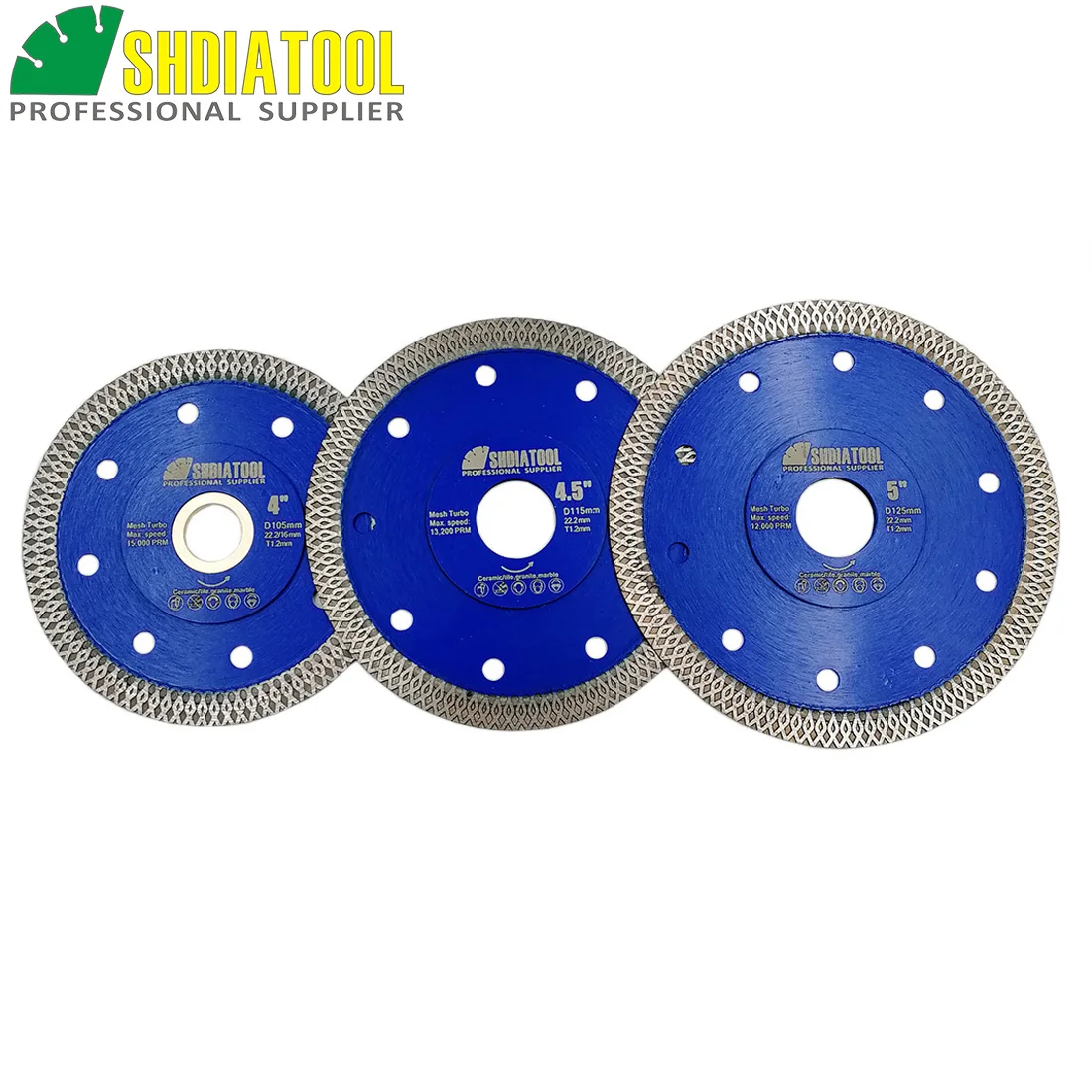 SHDIATOOL 5pcs 4&quot/105MM 4.5&quot/115MM 5&quot/125MM X Mesh Turbo Diamond Saw Blade Cutting Disc for Marble Ceramic Porcelain Tile |