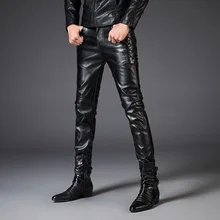 В стиле «панк-рок» Для мужчин, кожаные брюки, мужские Стиль тонкий из искусственной кожи мотоциклетные Повседневное брюки для Для мужчин Уличная одежда в стиле «хип-хоп»