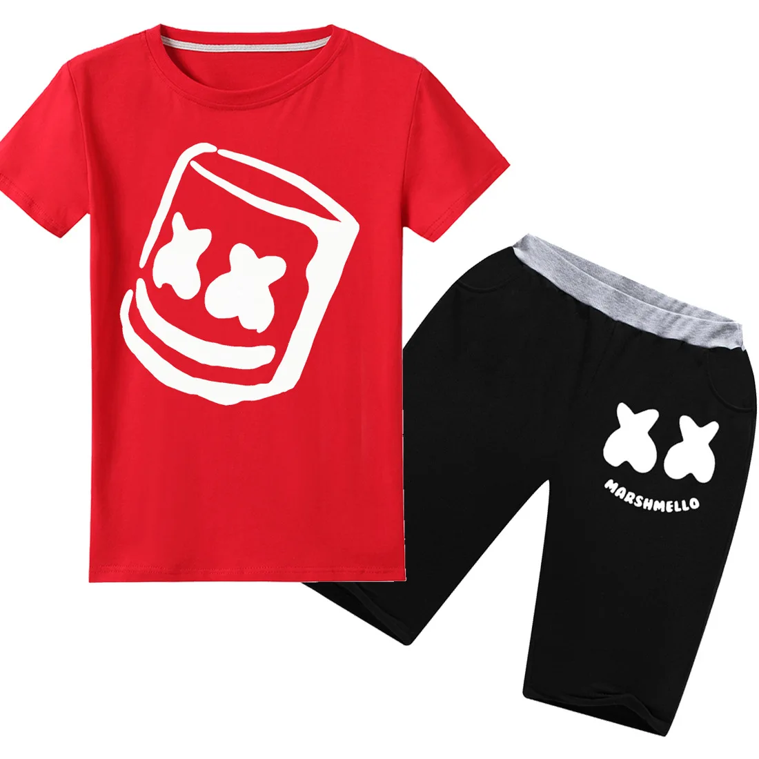 

marshmello short sleeve t-shirt short sleeve 2pcs cartoon print boy girl Top clothes ajax 2019 kids black t-shirts Children Sets