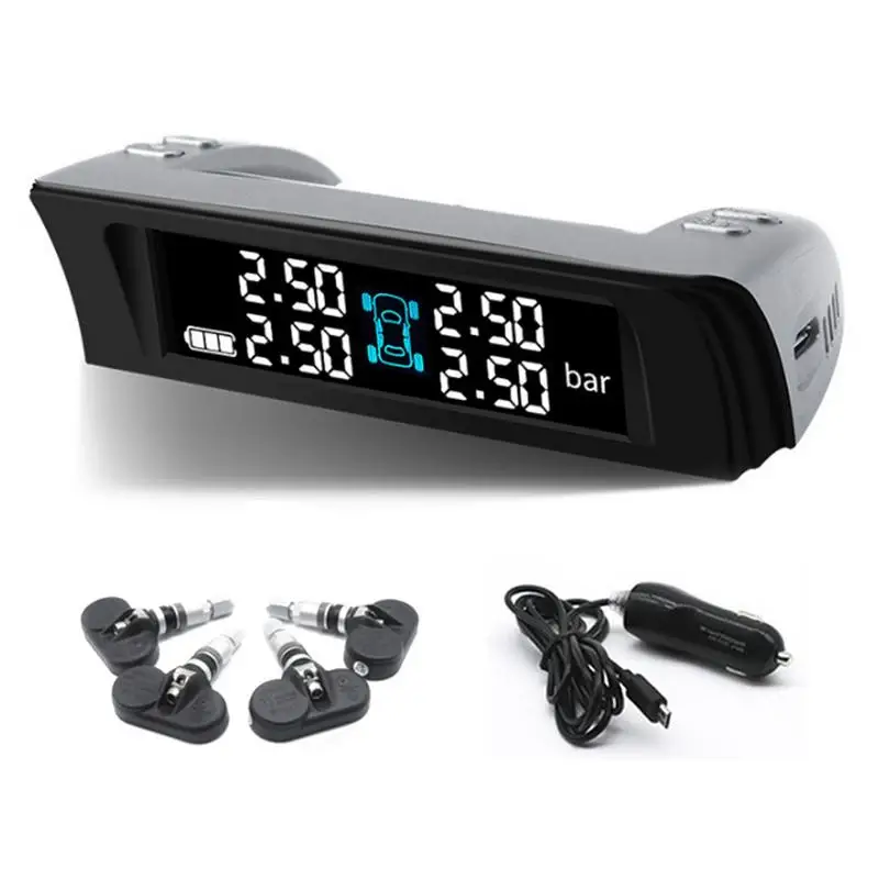

Wireless Solar Tire Pressure Monitor TPMS System DC12V Universal Digital LCD Display Vehicle 0.8-6 Bar Tire Monitoring Alarm
