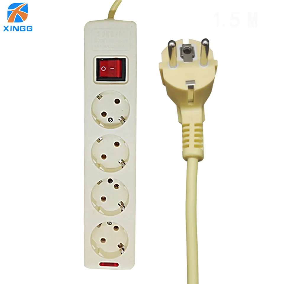 Продажа ЕС Европейский Plug мощность полосы с коммутатором 4 розетки расширение провод розетки кабель 3,0 м стабилизатор напряжения сетевой фильтр 16A ...