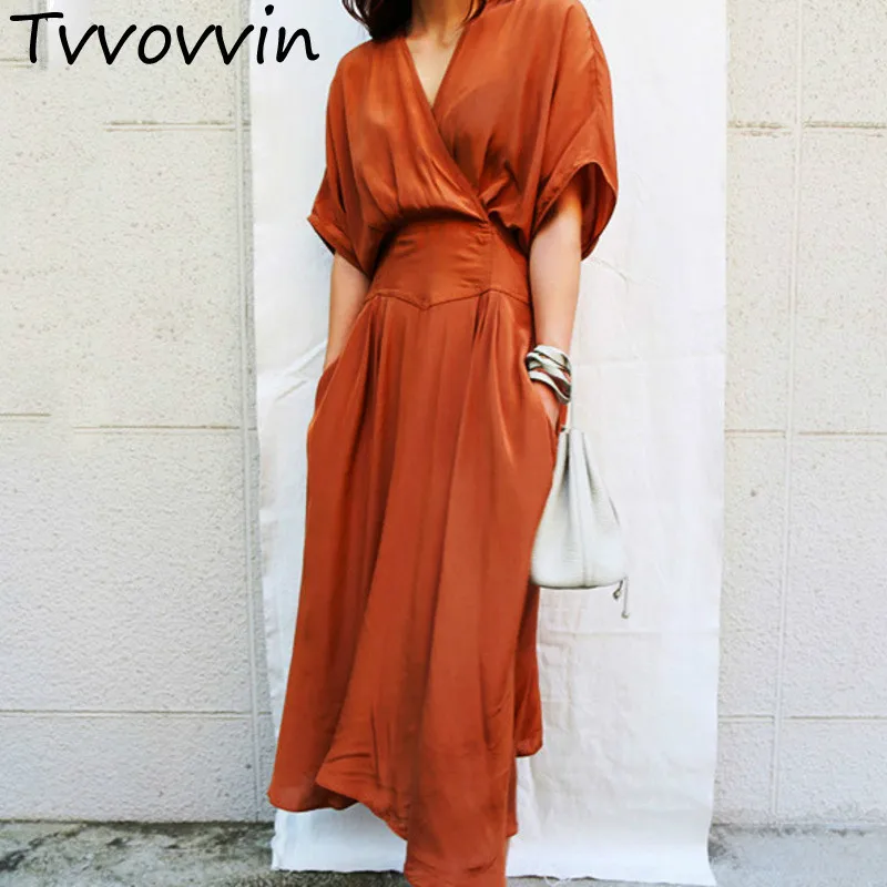 

TVVOVVIN 2019 Women Summer Pullover High Waist Batwing Sleeve Patchwork Dress Female Overknee Clothes AS400