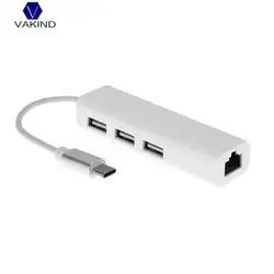 Новый 4 in1 Порты и разъёмы Тип-C USB-C к Ethernet RJ45 Gigabit LAN 3 Порты USB2.0 концентратор адаптер конвертер кабель провод для MacBook