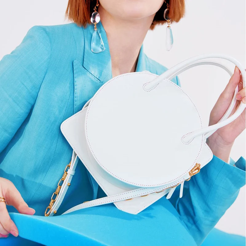 

[Super Seabob]2019 Spring Summer Woman New White Color Three Straps Combination Graphics PU Leather Shoulder Bag All Macth LM055