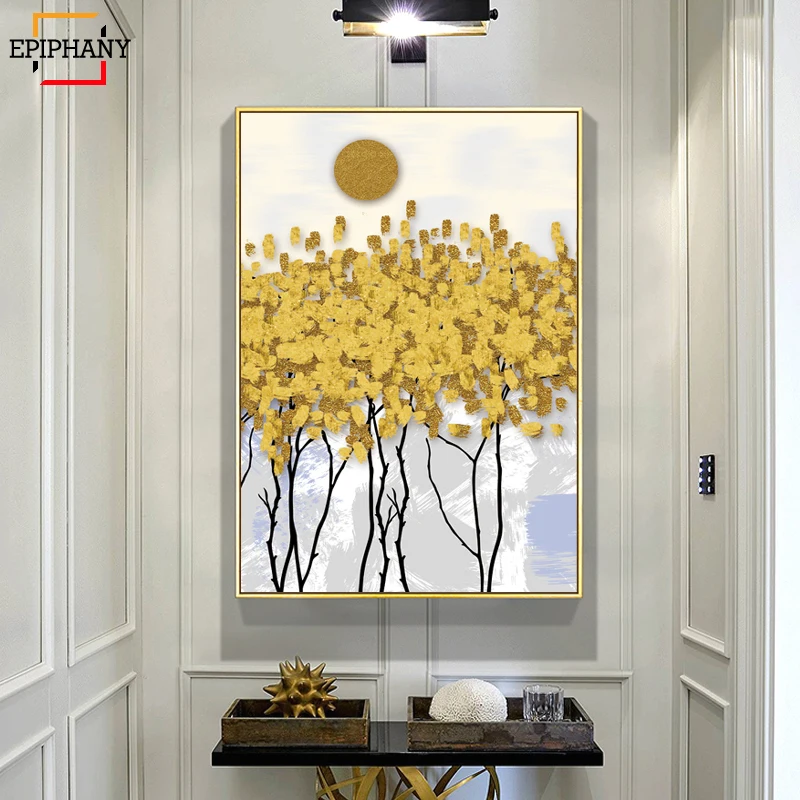 

Modern Wall Art Canvas Painting Tree Posters and Prints Yellow Abstract Landscape Home Decoration Wall Pictures for Living Room