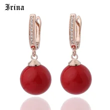 Novo na moda multicolorido concha do falso pérolas 585 rosa ouro redondo natural zircon brincos longos feminino festa de casamento presente