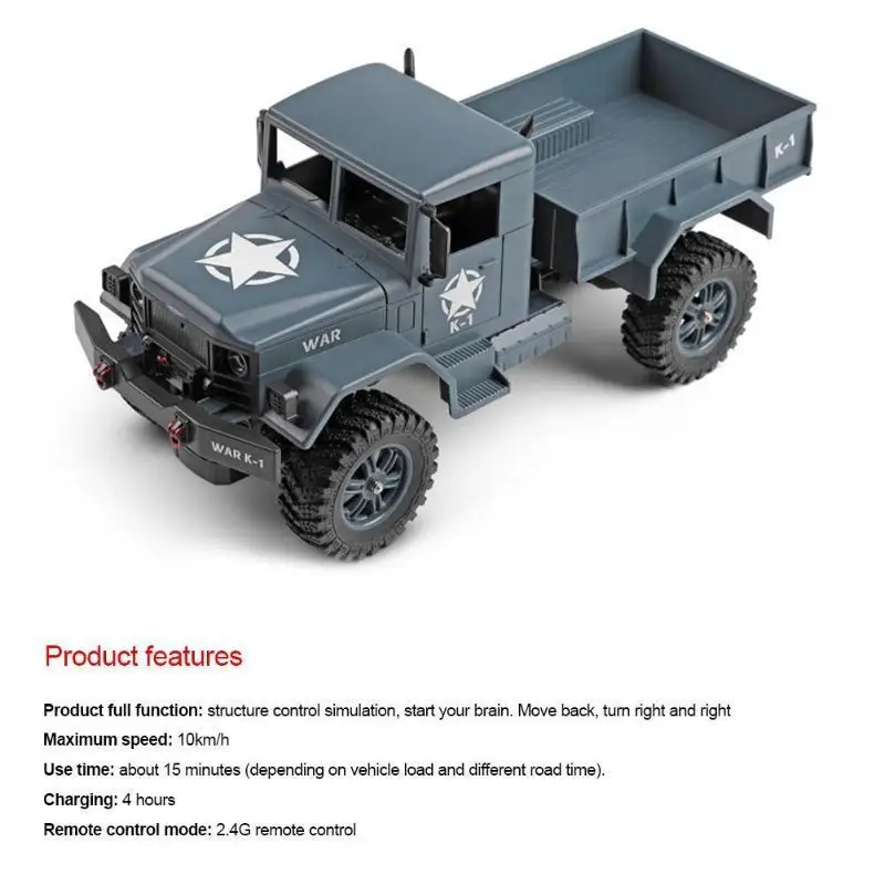 WLtoys 124301 2.4Ghz 1/12 4WD Off-road RC Military Truck Vehicle RC Car Remote Control for Kids Children Toy Gift Present