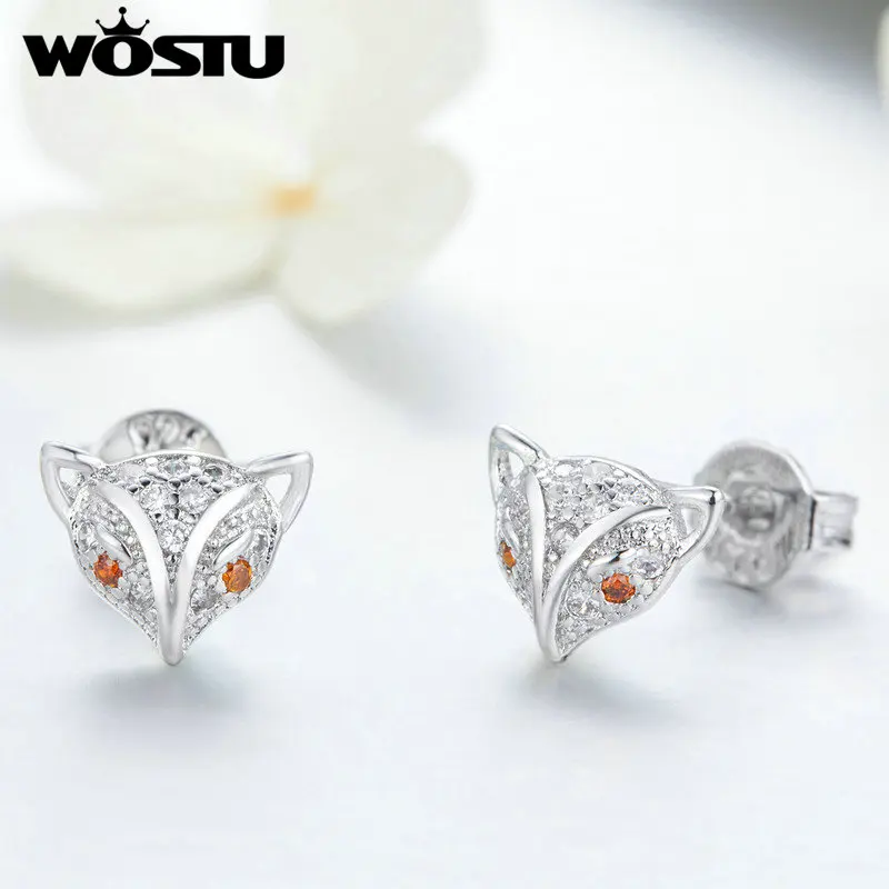 WOSTU 2019 милые маленькие лисички циркониевые серьги гвоздики романтические