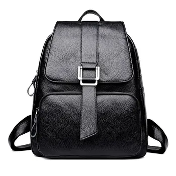 

Women Leather Backpack School Rucksack Solid Travel Bagpack Sac a Dos Vintage High Quality Backpacks Female Back Pack Ladies