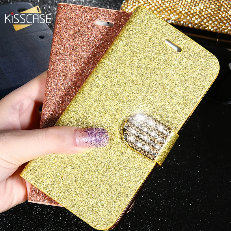 

KISSCASE PU Leather Flip For iPhone 7 8 6 6S Plus XS X Case Glitter Cases For Apple iPhone 5 5S SE 7 8 Wallet Phone Cover Coque