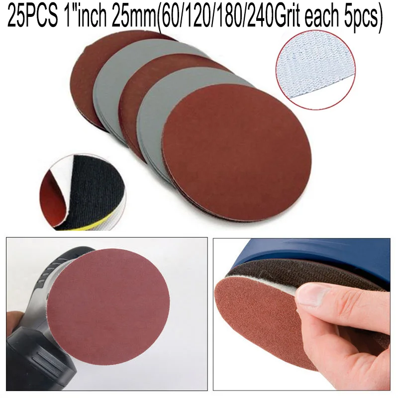 

25pcs 1 Inch Sanding Discs Glass cutting Mixed Grit Orbital Sander Pads polisher
