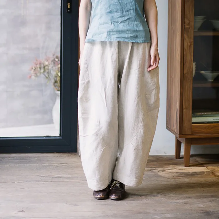 Women's Wide Leg High quality Hemp Linen Pants Women Autumn Thin High