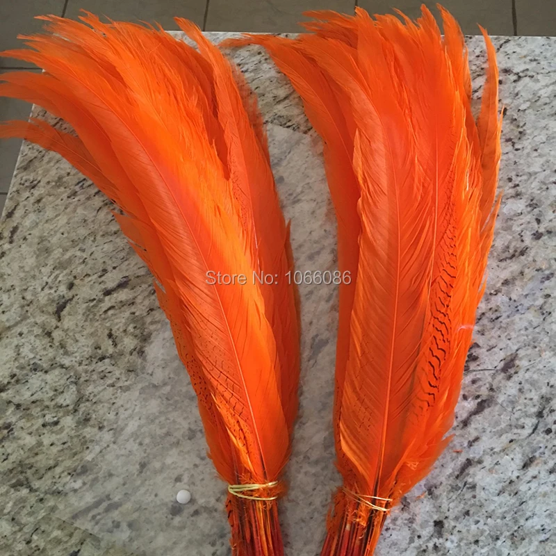 

EMS Free Shipping 100pcs Orange Silver pheasant Feathers 65-70 26-28inch pheasant tail silver Feathers Feathers Cloth accessory