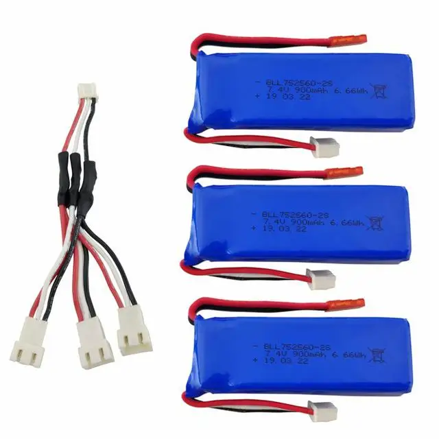

RCtown 7.4V 900mAh Lithium Battery with 1 to 3 Charging Converter for XK X520 XK X420 6 Channels Brushless Aileron 3D Battery