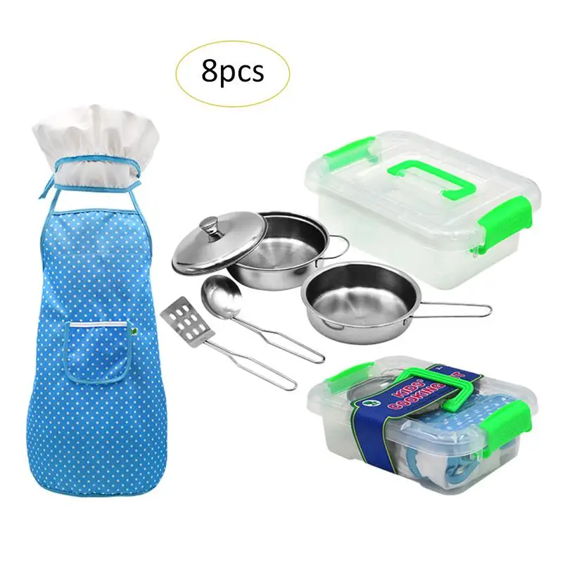 

Children's Simulated Kitchen Cooking Toy Set Drop Resistant Stainless Steel Pans Pots Tableware Toy 8 Pieces Set