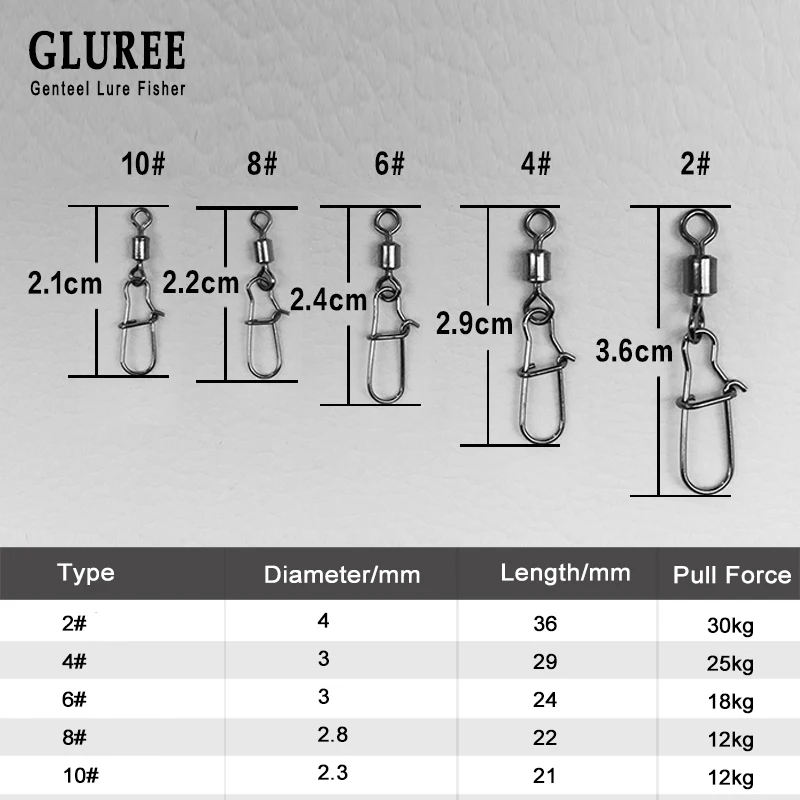 GLUREE 50 шт./лот 2#4#6#8#10# медный сплав рыболовный Соединитель с застежкой "булавка" подшипник качения поворотные рыболовные снасти аксессуары