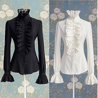 white high neck ruffle blouse