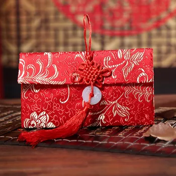 

Besegad 1 Pair Brocade Red Envelopes Hong Bao Lucky Money Packets with Chinese Knot Jade Ring for 2019 Pig Year Wedding Birthday