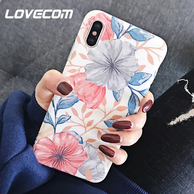 

LOVECOM Vintage Flower Cases For iPhone XS Max XR For iPhone XS X 6 6S 7 8 Plus Soft IMD Floral Phone Back Cover Coque Gifts