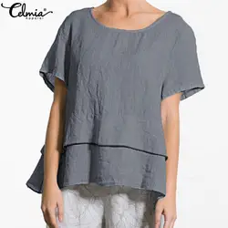 Cellia 2019 Женская Повседневная Блузка кафтаны женские летние топы с рюшами на подоле рубашки с коротким рукавом винтажные Большие размеры