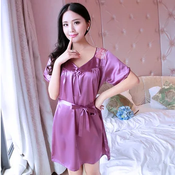 

Ma'am Imitate Real Silk Sexy Lovely Short Sleeve Lace Camisole Long Home Wear Woman