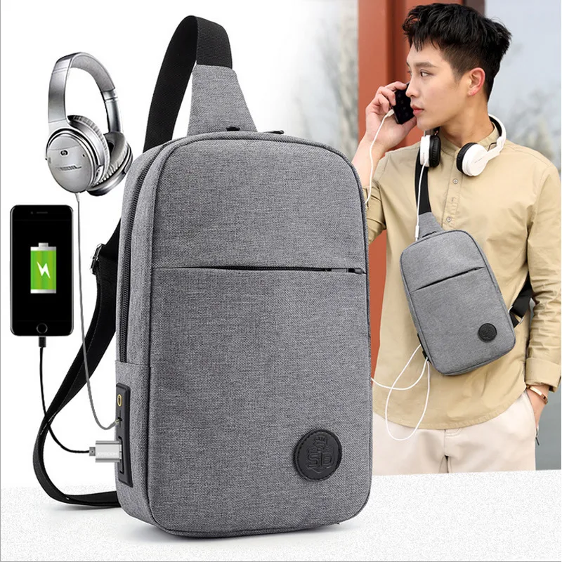 

2019 Newest Hot Men's Shoulder Bag Sling Chest Pack Canvas USB Charging Sports Crossbody Handbag