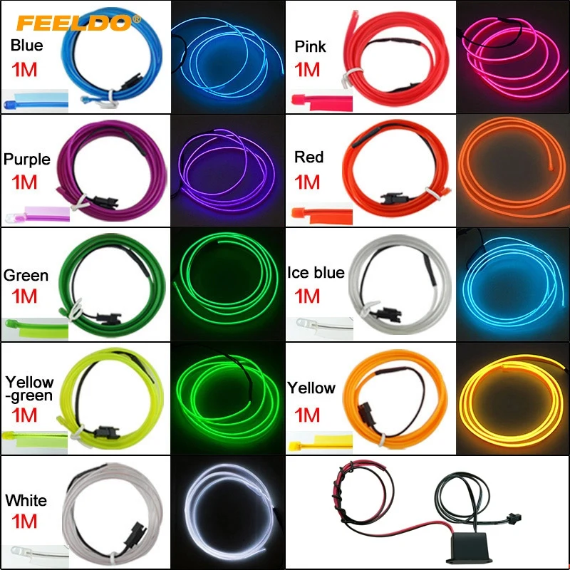 

FEELDO 1set Flexible Moulding EL Neon Glow Lighting Rope Strip With Fin For Car Decoration #3267