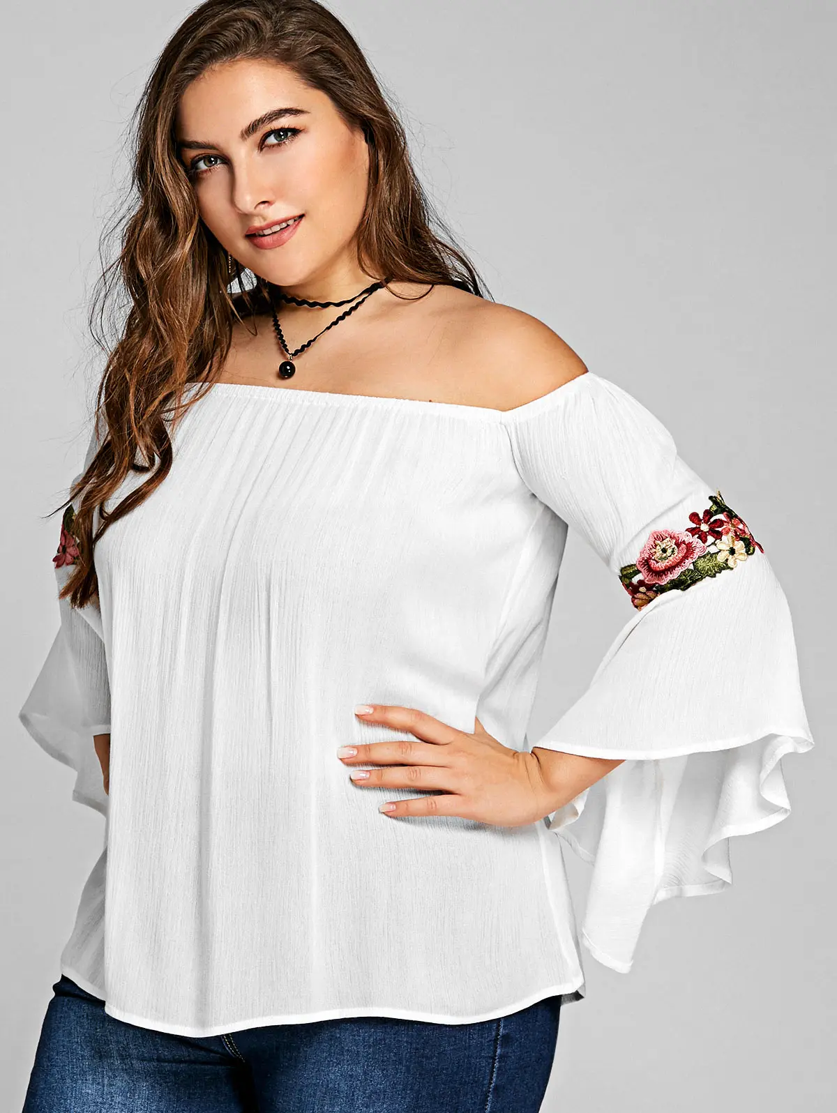 Wipalo размера плюс 5XL вышитая шифоновая блузка с длинным рукавом для женщин с открытыми плечами повседневные свободные топы большого размера блузки рубашки