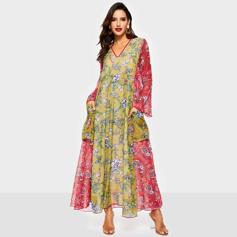 

Women Maxi Dress Boho Floral Print Sexy Fashion Holiday Spring 2019 Casual Robe Sweet Girl Travel Sunscreen Beach Long Dresses