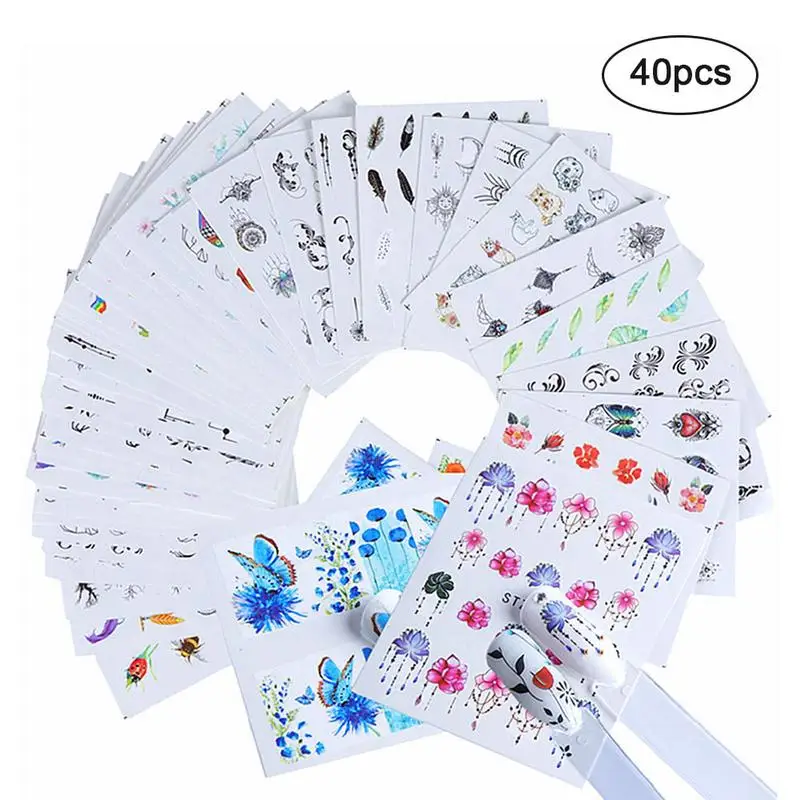 

40Sheet Nail Art Sticker Summer Colorful Designs Water Transfer Nail Decals Flower Butterfly Jewelry leaf Nail Art Decor Sticker