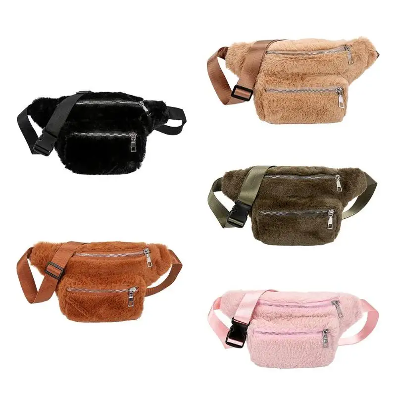 النساء فو الفراء حزمة مراوح الشتاء الفتيات السفر الخصر حزمة الصدر الكتف حزام أكياس Heuptas للنساء Crossbody حقيبة ساعي