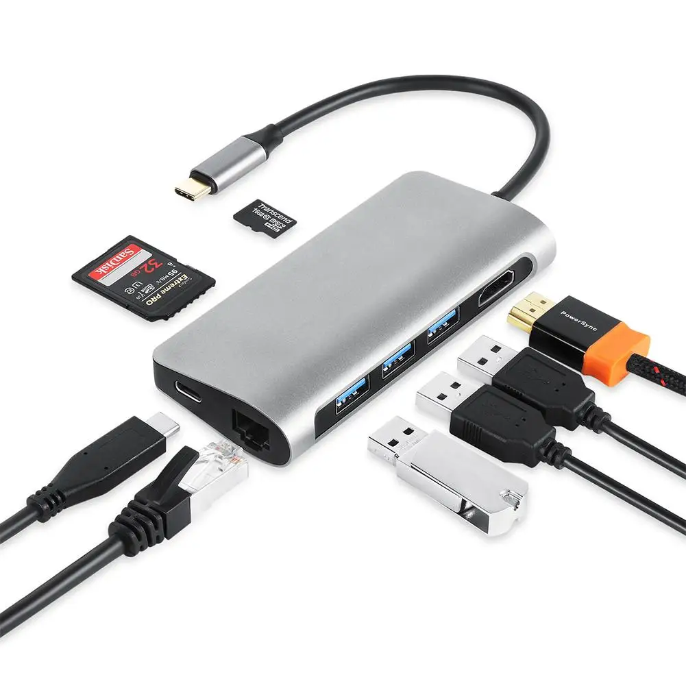 

New USB TY-03 Type C Extension Docking Station HDMI Splitter Hub 8-in-1 Hot Sale