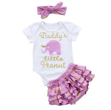 

2019 Newborn Infant Kid Baby Girl Clothes Sets Letter Romper+Ruffle Pants Shorts+Headband 3Pcs Outfits Set Wholesale Pudcoco Hot