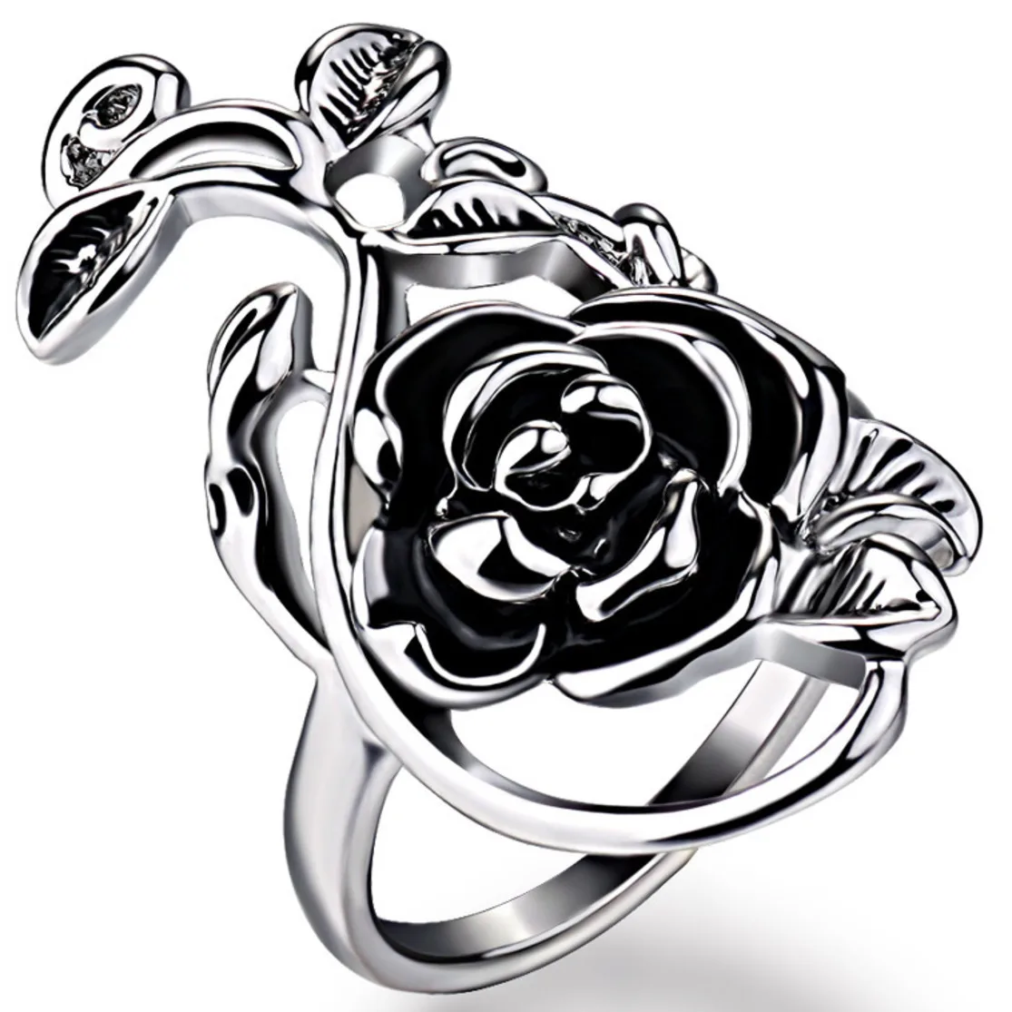 

Womens Ladies Stainless Steel Rose Flower Vine Band Wedding Rings For Women New Year Valentine's Day Jewelry Gifts Anillos Mujer