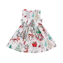 Милое рождественское праздничное платье без рукавов с рисунком оленя для маленьких девочек От 2 до 6 лет рождественское платье с рисунком для маленьких девочек