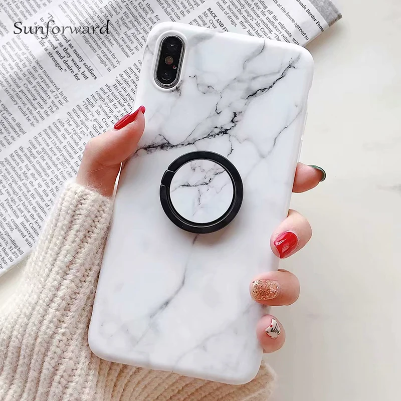

For iPhone X XR XS AMX 7 8 6S 6 Plus Case Marble TPU Stand Ring Soft Rubber Anti-Knock Cases For iPhone 6Plus Phone Cover Fundas