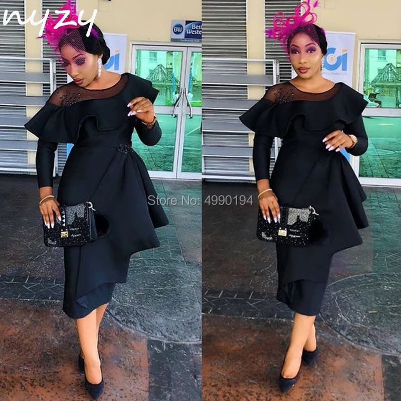 NYZY C74 Black Robe Cocktail Dresses Long Sleeves Formal Dress Wedding Party Dress Guest Wear vestido coctel Church Suits