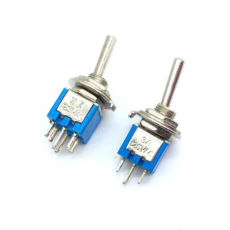 10 шт. 125 V/3A SPDT 3-контактный DPDT 6Pin Вкл/на 2 Позиции Мини тумблер синий