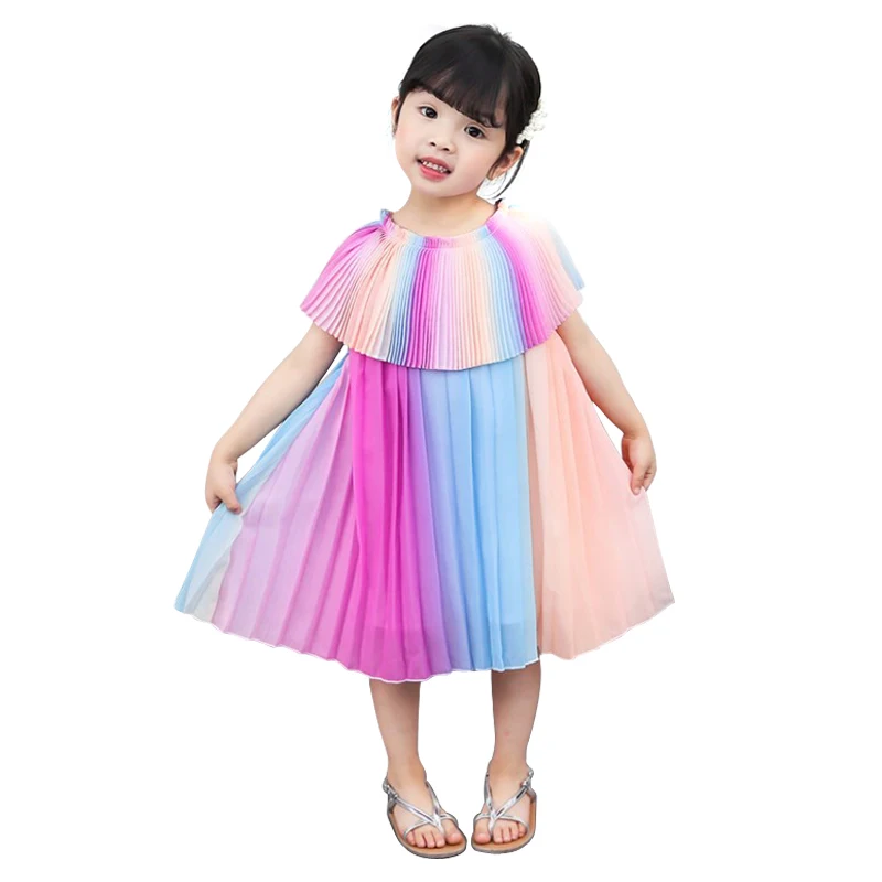 

rainbow chiffon dress age for 2 - 12 yrs little girls colorful dress 2019 new summer gradient color sleeveless baby girls frocks