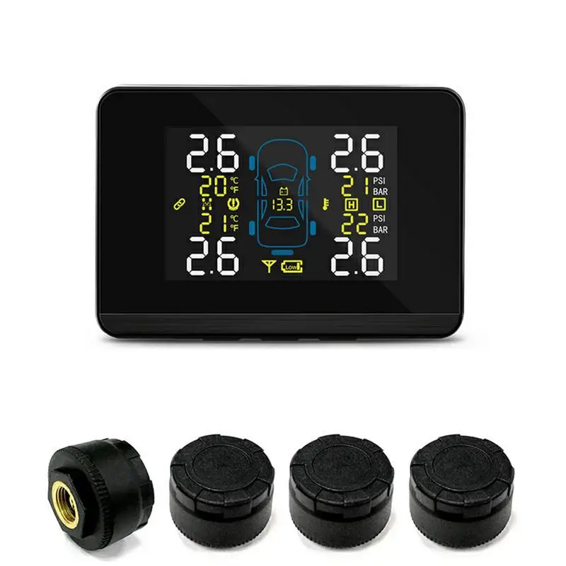 

CAREUD DC8V-DC16V Universal Car TPMS Car Wireless Tire Pressure Monitoring System + 4 Wheel Tires External Sensor LCD Display