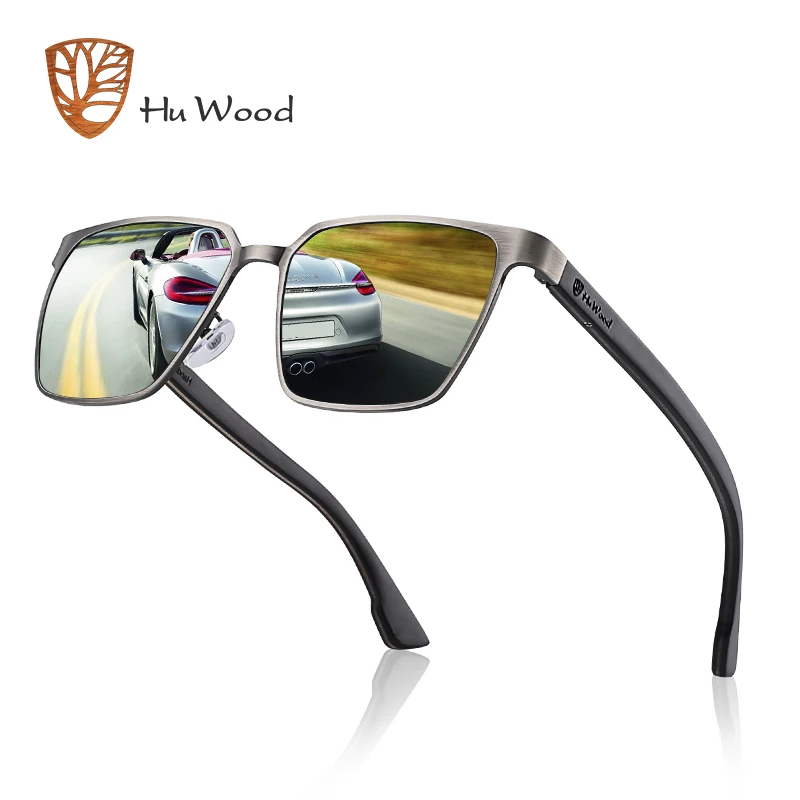 

HU WOOD Metal Frame sunglasses spring wood Temple with polarized lenses and 4 colors and sunglasses for men and women GR8037