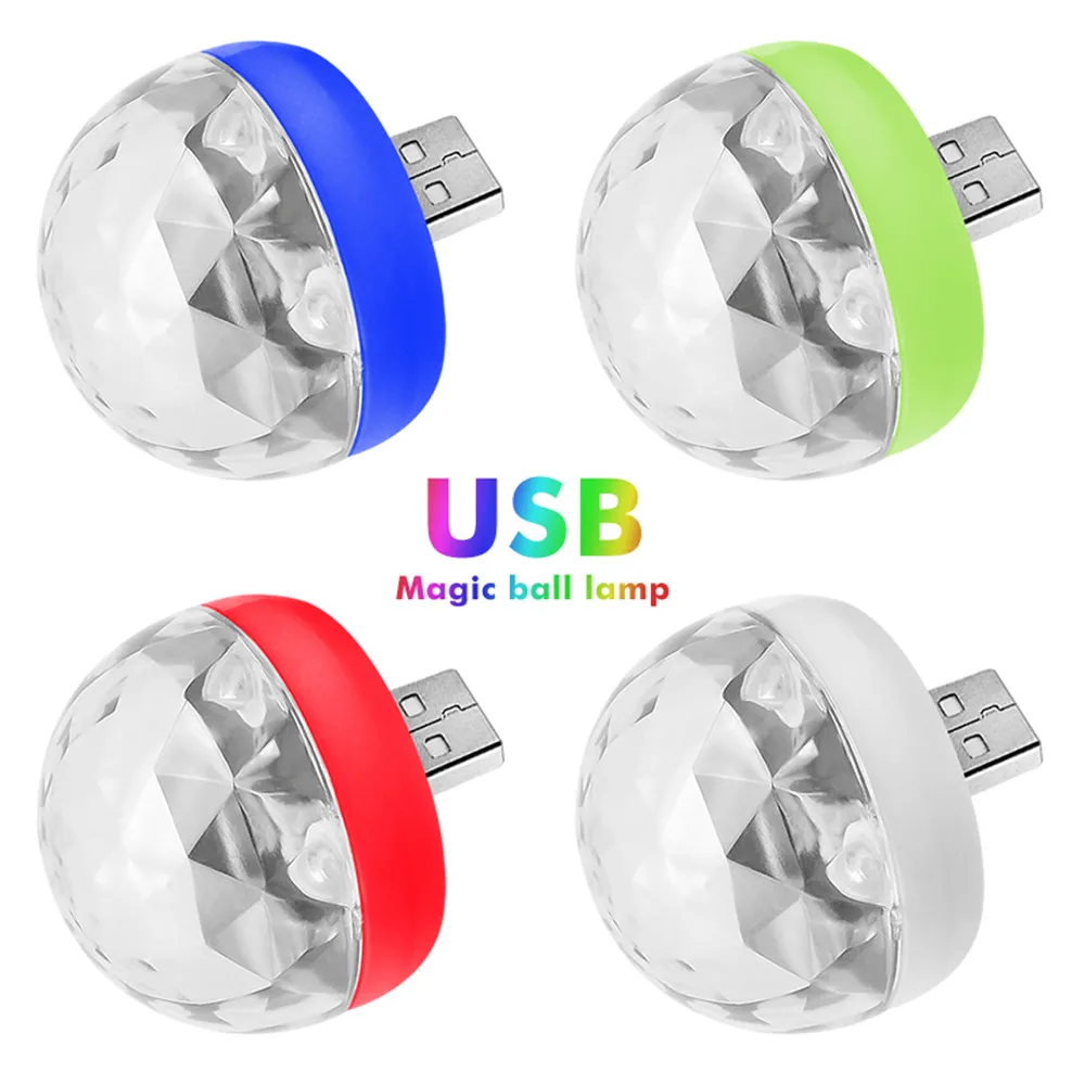Мини USB диско DJ светильник светодиодный кристалл магический эффект сценический шар лампы музыкальный Контроль сотовый телефон USB светильник для дома год