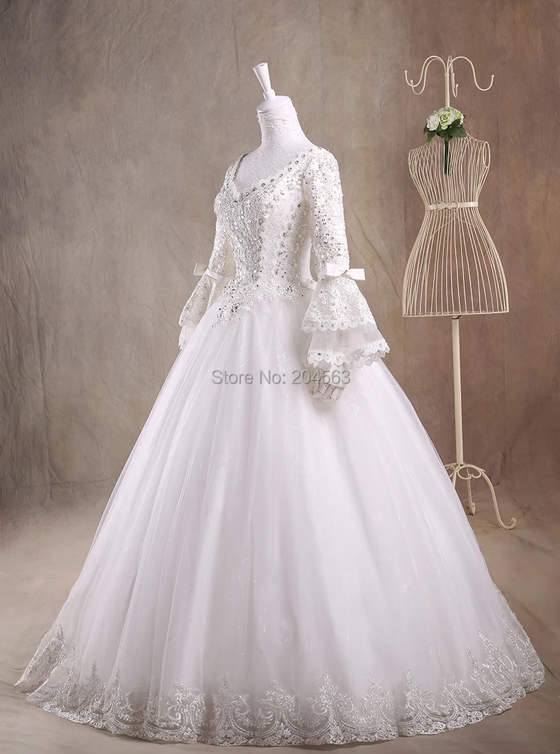 

ZL 2019 Vintage Wedding Dresses Popular Tulle Ball Gown with Appliques and Beads custom size&color