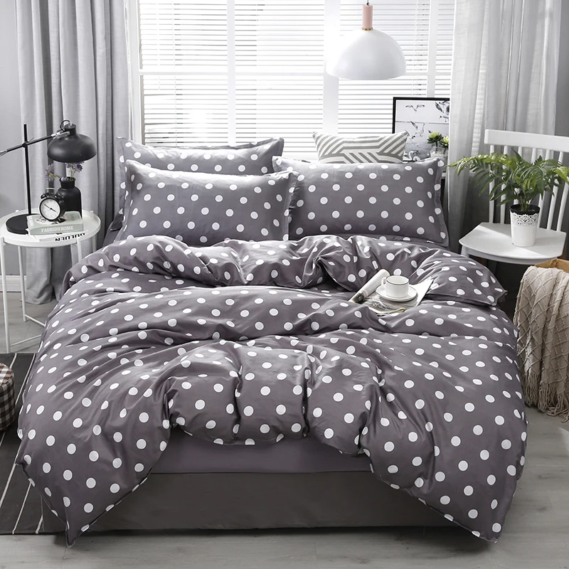 

New Arrival High Quality Dark Gray Dot Pattern Bedding Set Bed Linings Duvet Cover Bed Sheet Pillowcases Cover Set 4pcs/set49