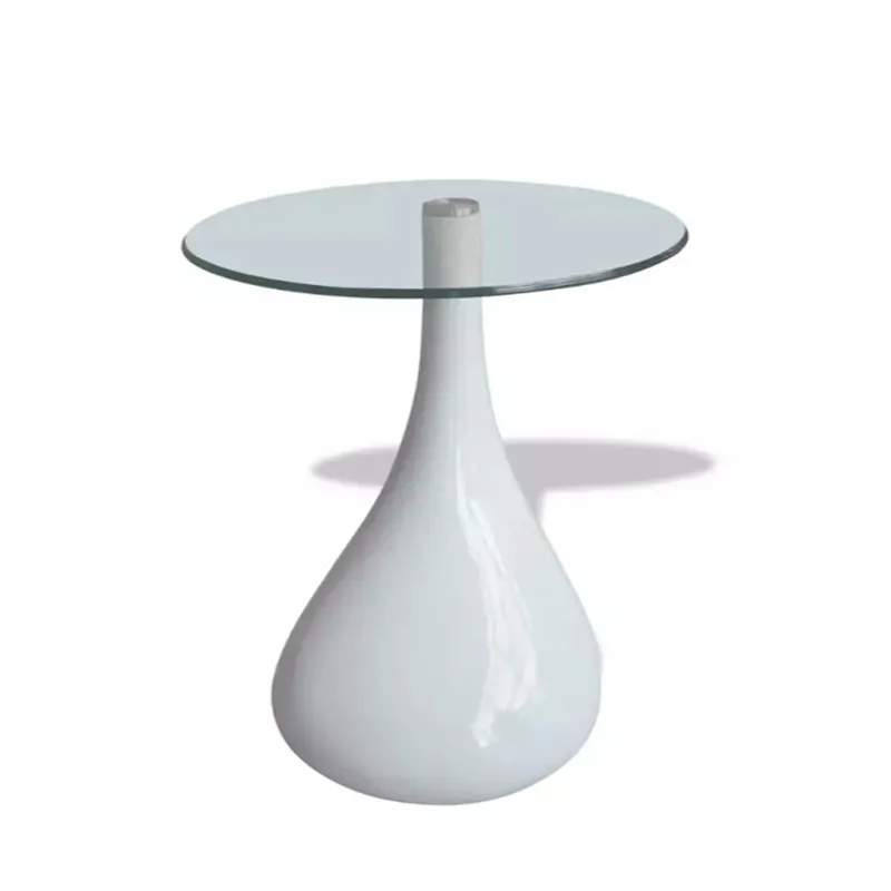 Coffee Table With Round Glass Top High Gloss White For Office Living Room