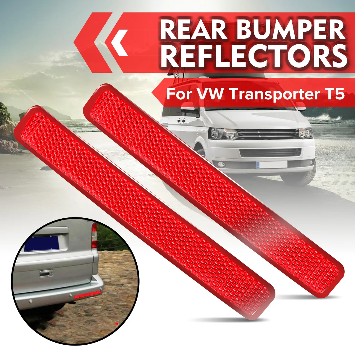 

2Pcs Red Rear Left & Right Bumper Reflector Tail Light Bars Brake Parking Warning Bumper Lamb For VW /Volkswagen /Transporter T5