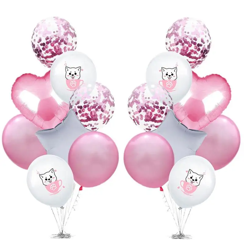 

2 Sets Cute Dog Printing Balloons Aluminum Foil Latex Teacup Dog Decorative Balloon Set For Children Birthday Party