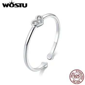 

WOSTU Minimalist Style 925 Sterling Silver Love Heart Ring For Women Adjustable Size Wedding Anniversary Rings Jewelry CQR491