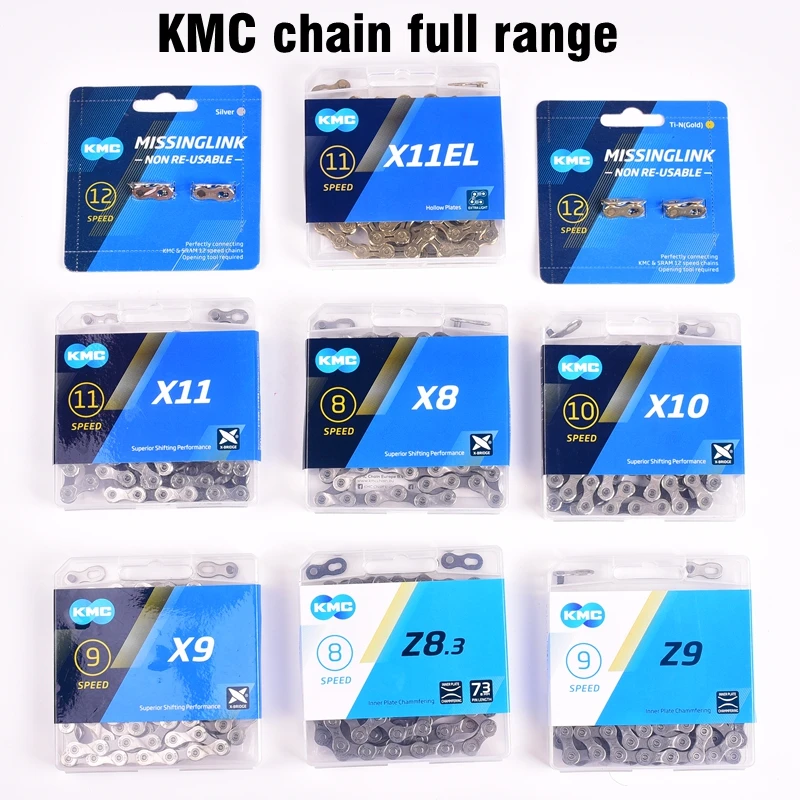 Велосипедная цепь KMC X8 X9 X10 X11 X12 Z9 Z8.3 116L 11 10 9 8 цветов с волшебной кнопкой детали для